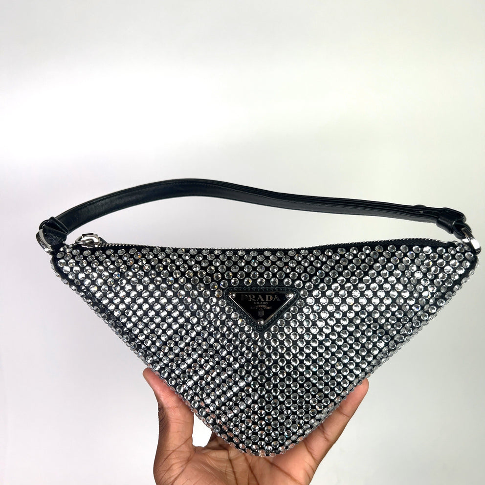 Prada Crystal Embellished Triangle Logo Bag