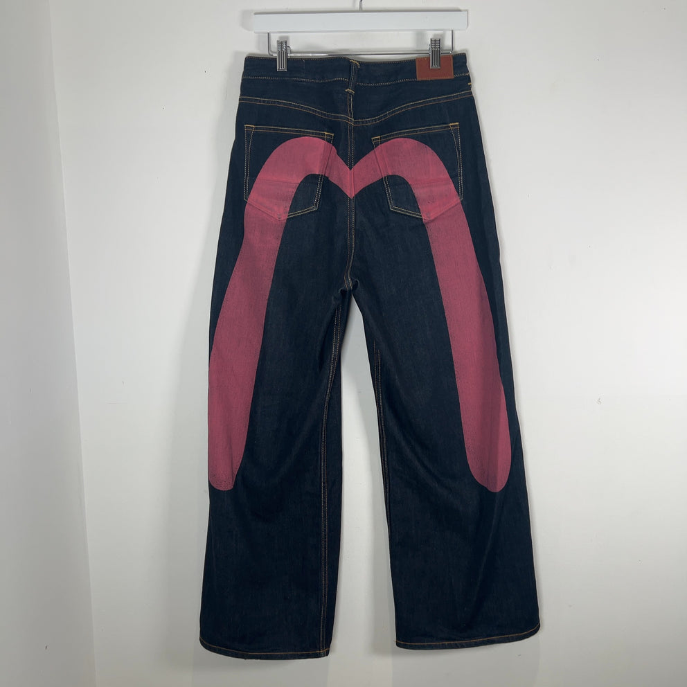 Evisu Dark Blue Daikoku Pink Monogram Selvedge Jeans Size 29