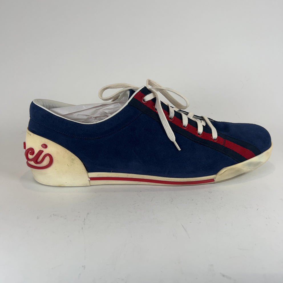 Gucci Boulevard Script Logo Suede Lowtop Sneakers