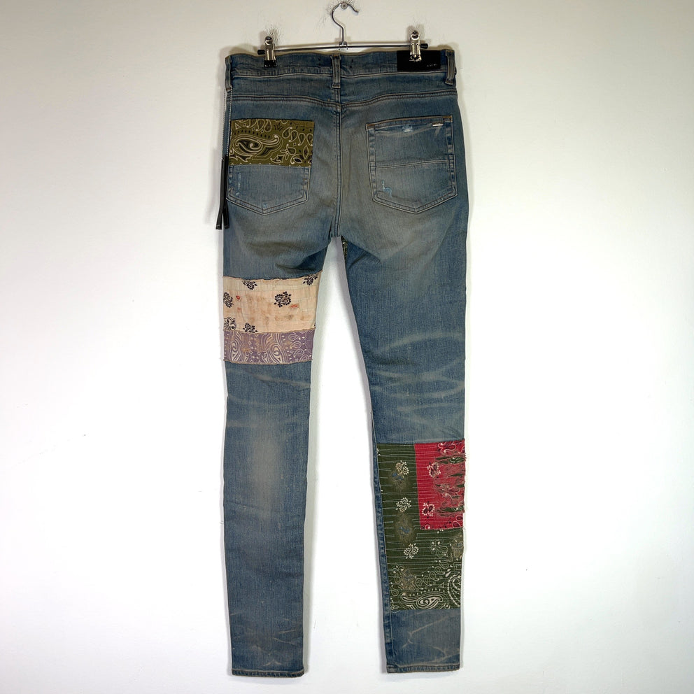 Amiri Clay Indigo Bandana Art Patch Denim Jeans