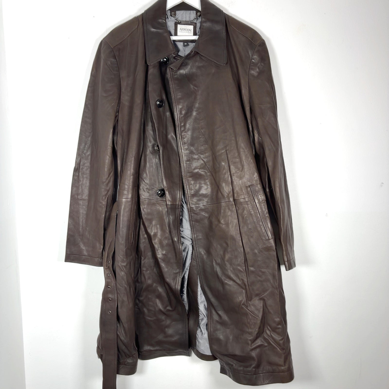 Armani Collezioni Water Repellent Lambskin Leather Trench Coat