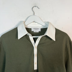 Thom Browne 4-Bar Button-Up Long-Sleeve Polo