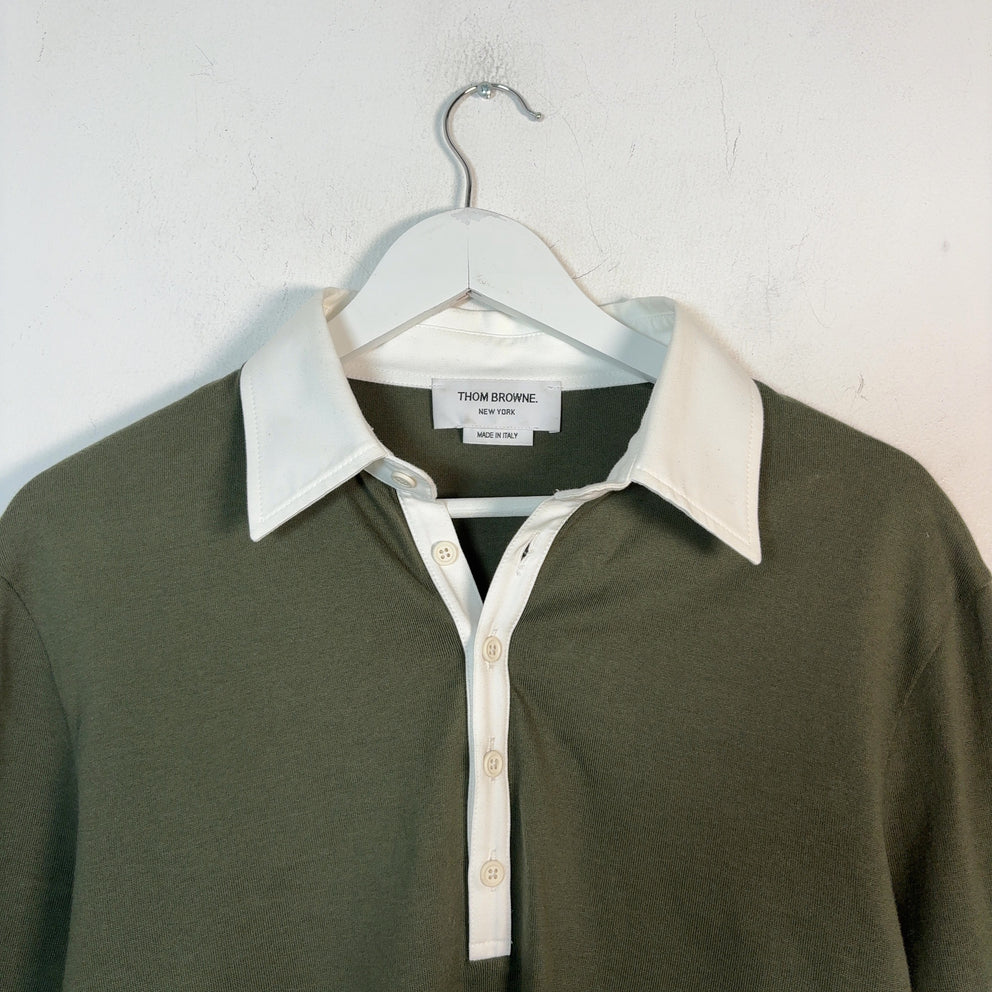 Thom Browne 4-Bar Button-Up Long-Sleeve Polo
