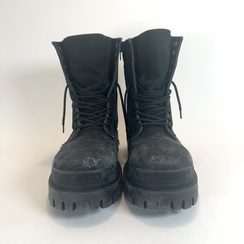 Balenciaga Distressed Canvas Combat Strike Boots