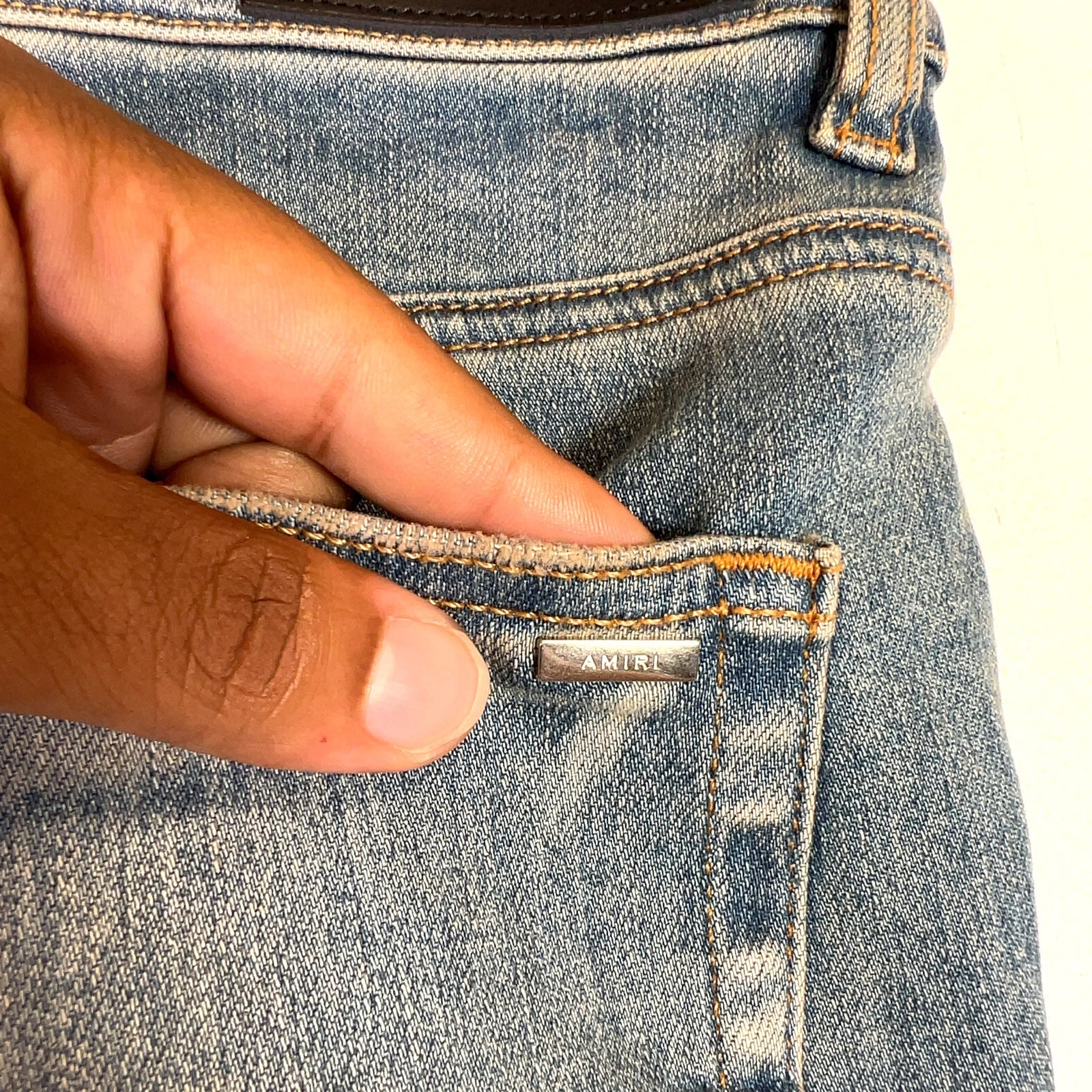 Amiri Clay Indigo Bandana Art Patch Denim Jeans