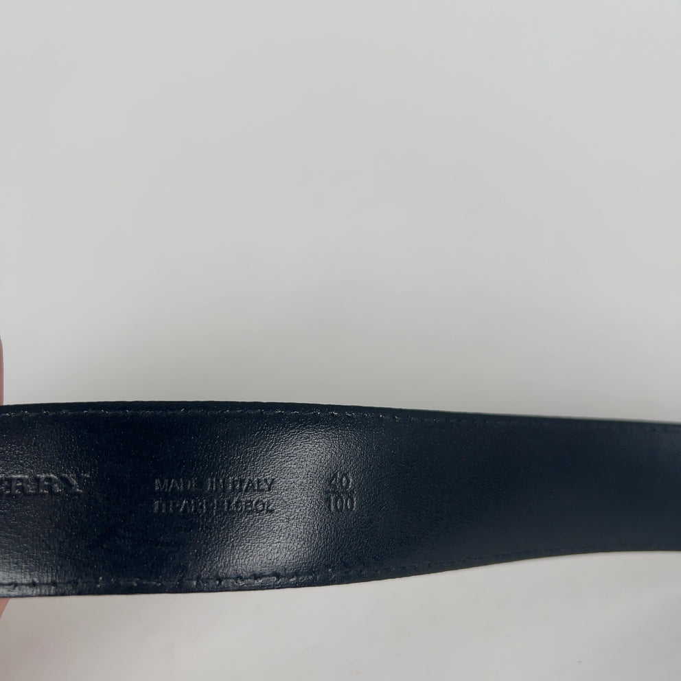 Burberry Check Canvas Black Leather Belt