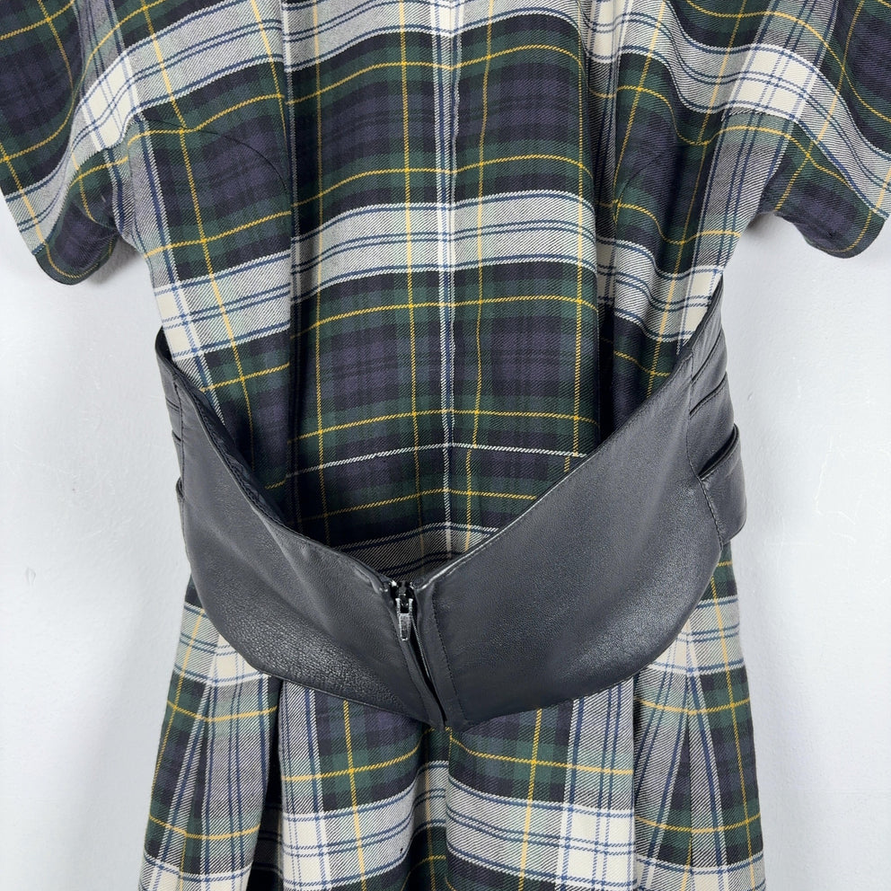 Alexander McQueen McQ Tartan Wool & Leather Corset Belt Dress