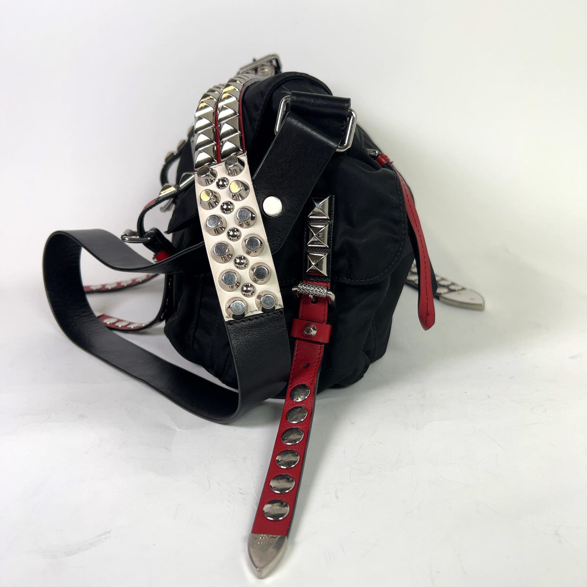 Prada 2018 New Vela Nylon Studded Messenger Bag