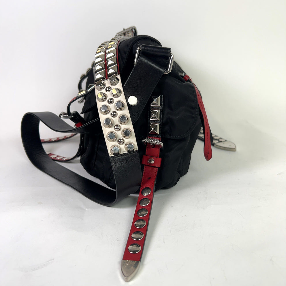 Prada 2018 New Vela Nylon Studded Messenger Bag