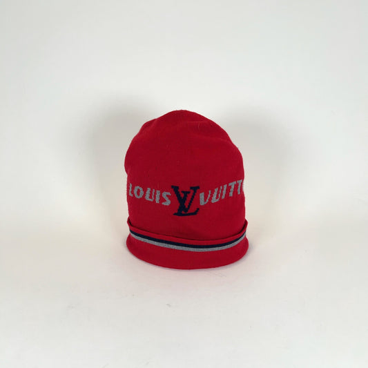 Louis Vuitton Red Wool Logo Beanie