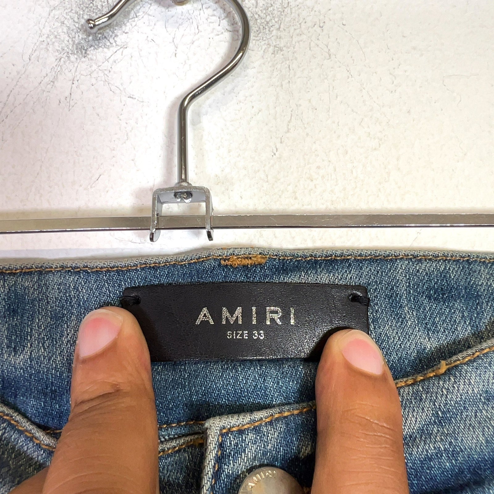 Amiri Clay Indigo Quilted Art Patch Denim Jeans