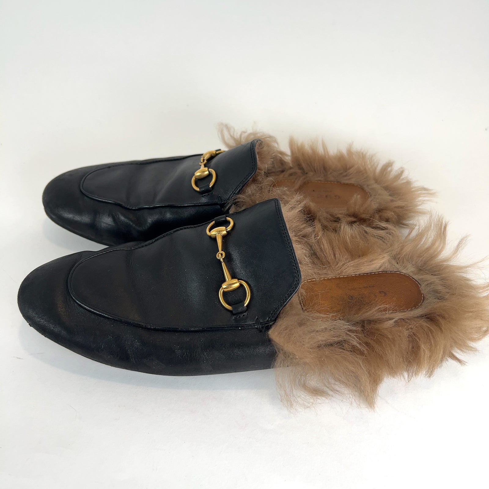 Gucci Leather & Fur 'Horsebit' Mules
