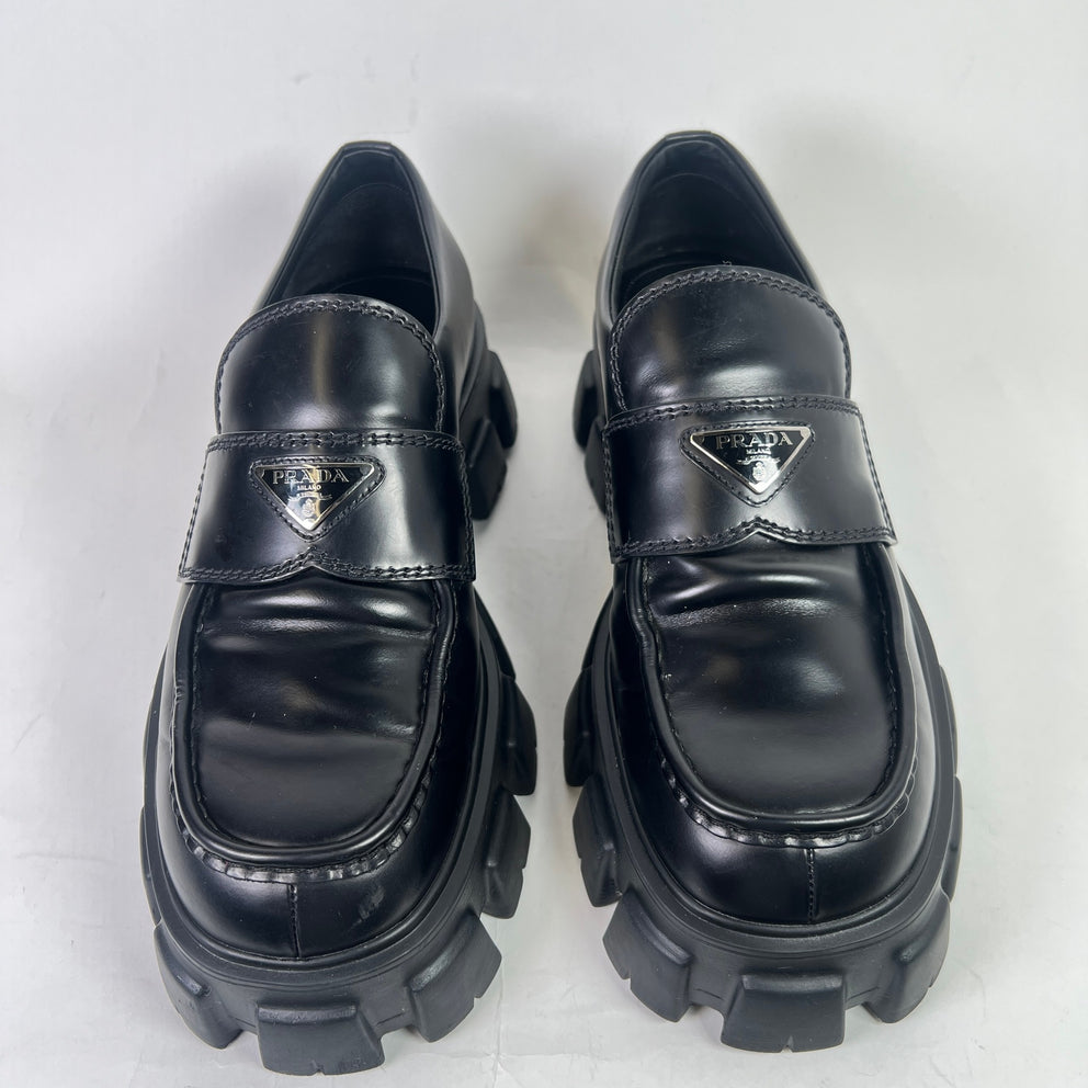 Prada Brushed Leather Monolith Loafer