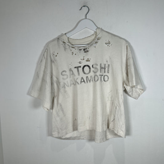 Satoshi Nakamoto Cropped Distressed T-Shirt Size S