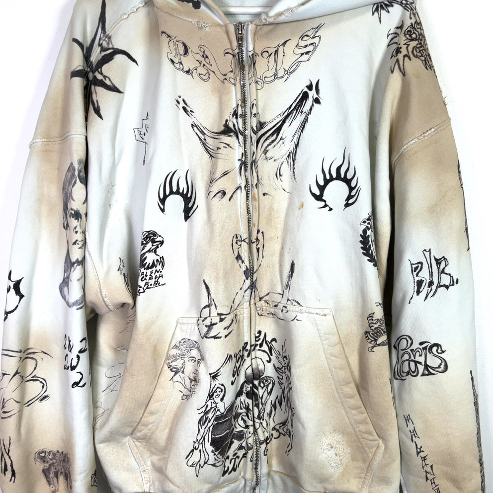 Balenciaga SS24 Tattoo Zip-Up Hoodie