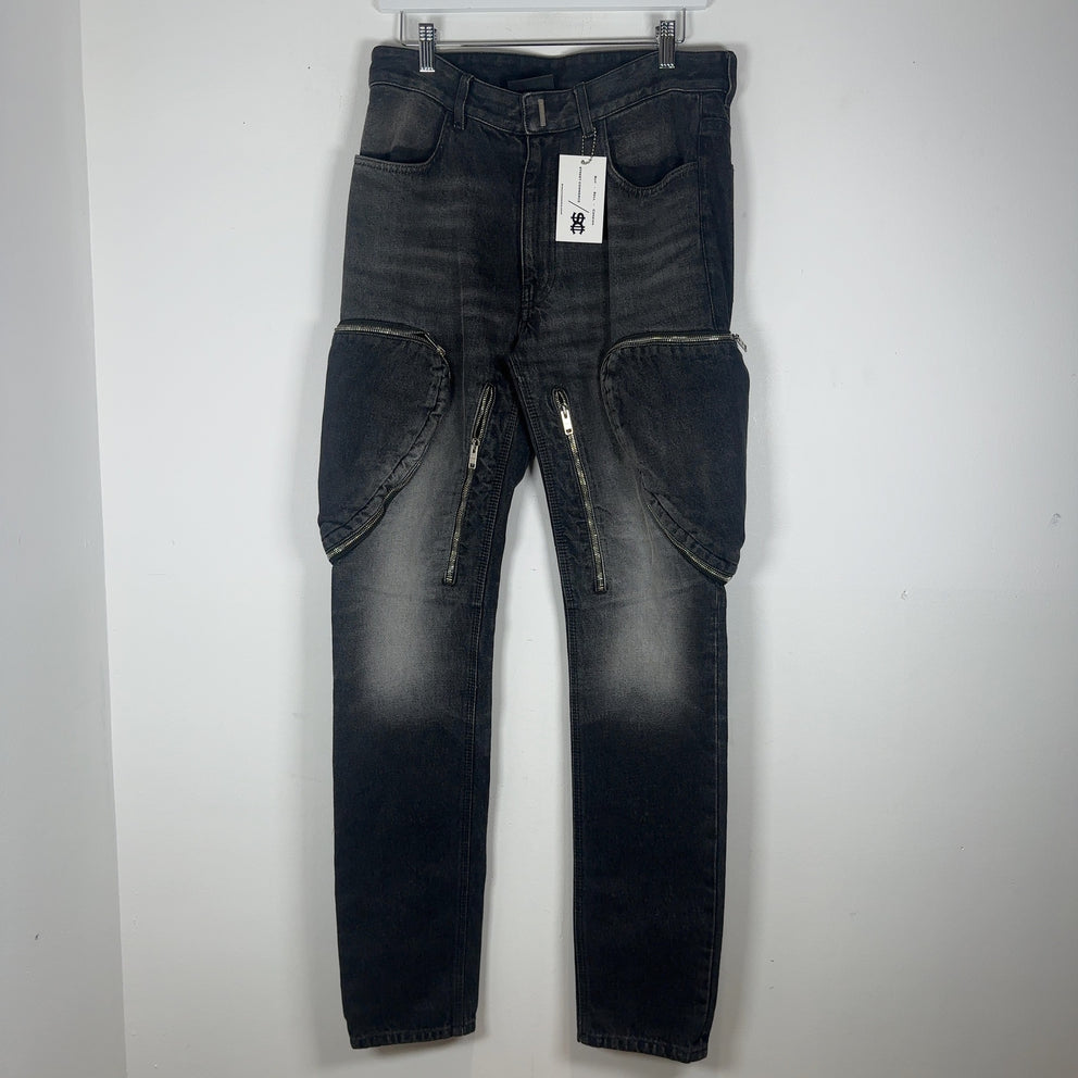 Givenchy Black Wash Cargo Zipper Jeans Size 30