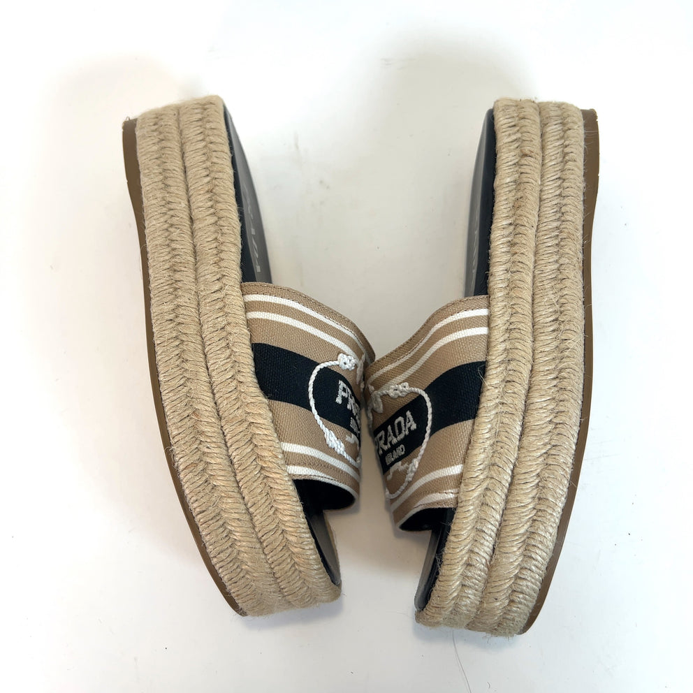 Prada Logo Logo Espardille Platform Sandals