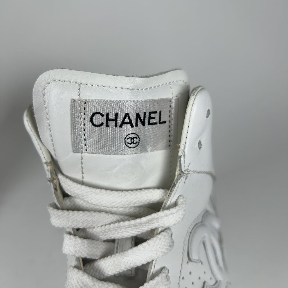 Chanel CC Triple White Hightop Sneakers