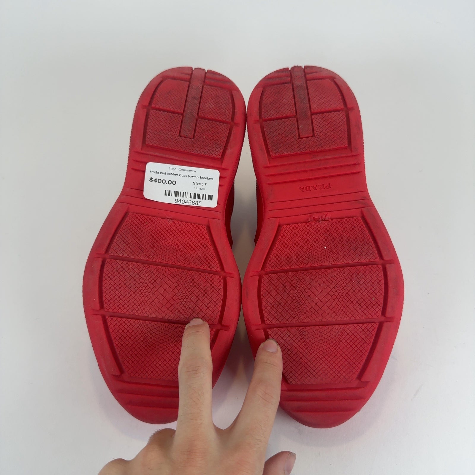 Prada Red Rubber Cups Lowtop Sneakers