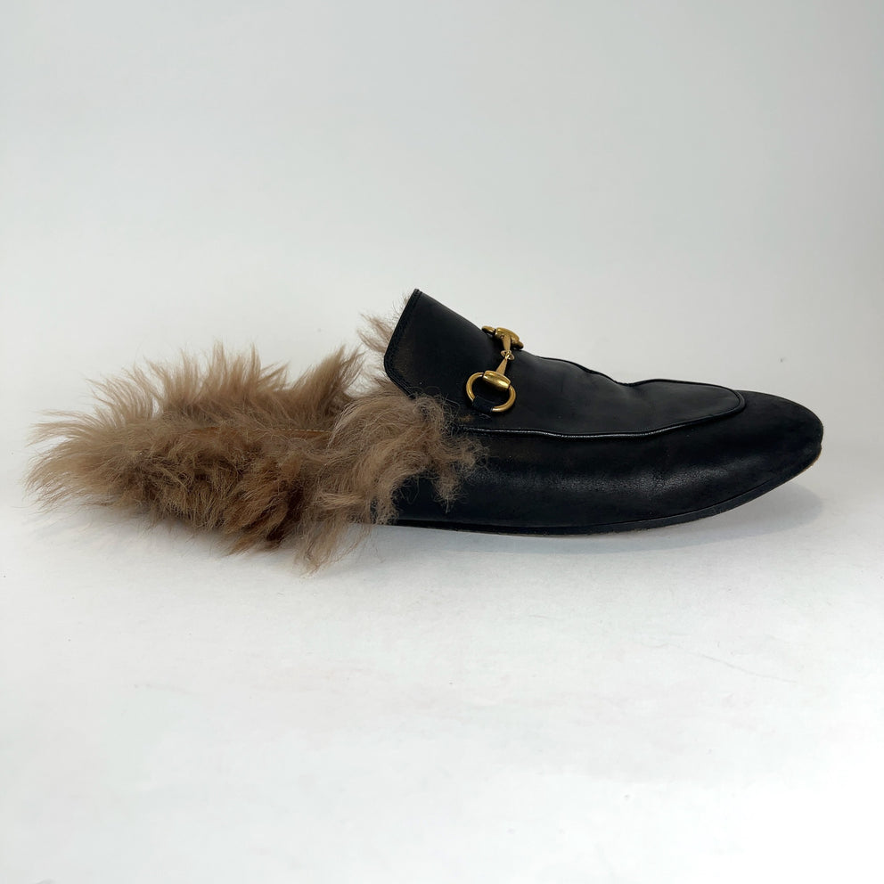 Gucci Leather & Fur 'Horsebit' Mules