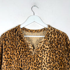 20471120 1/4 Button Leopard Fleece Henley Longsleeve