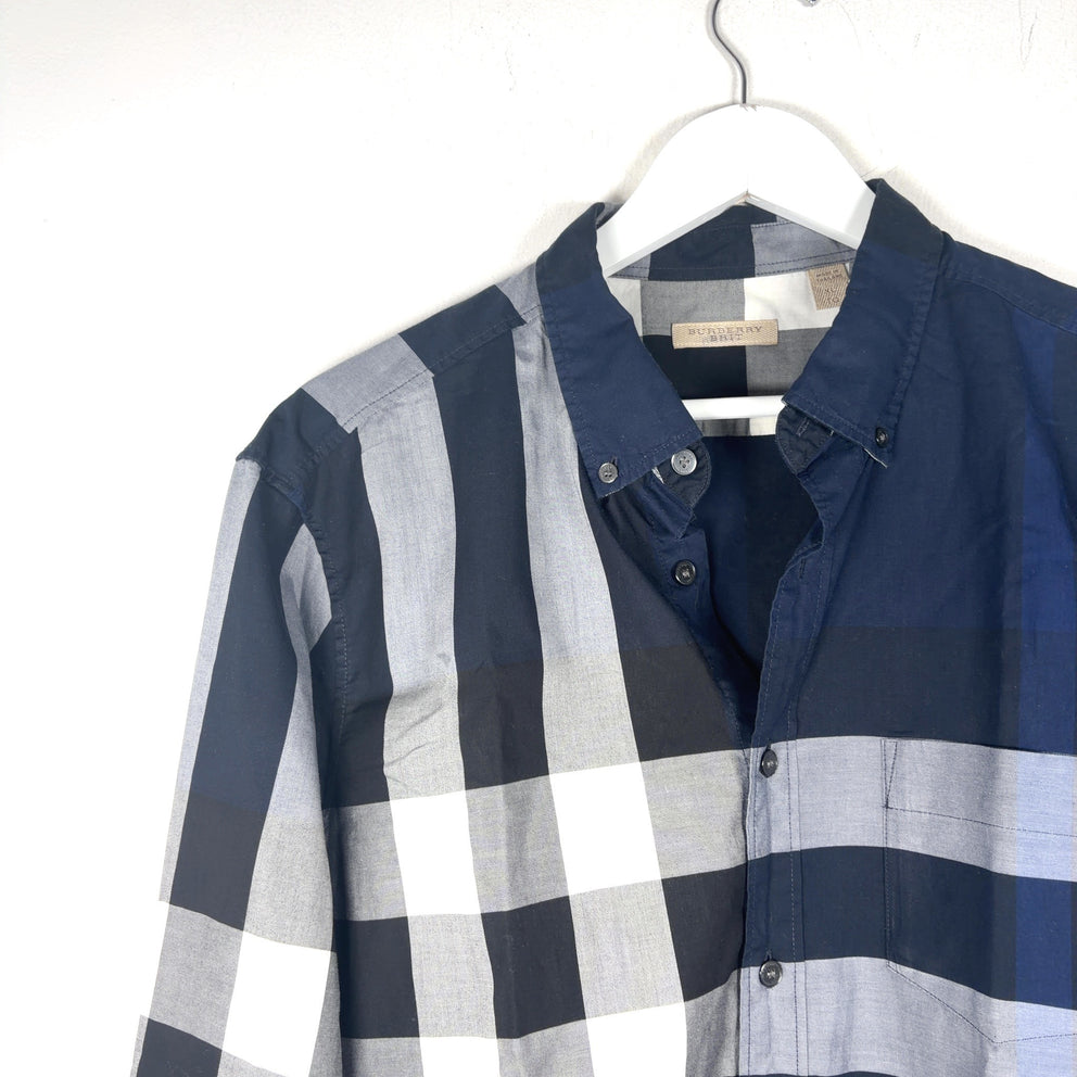 Burberry Half Plaid Button-Up Shirt