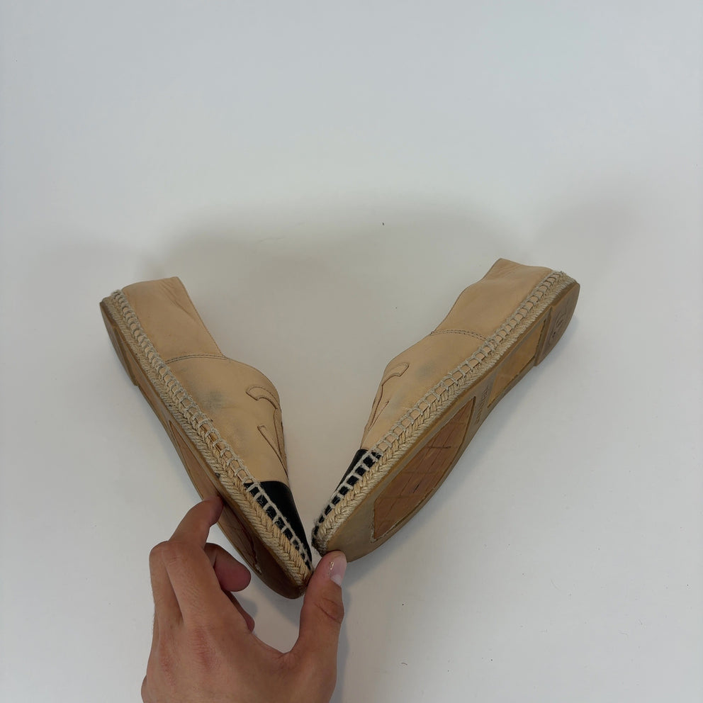 Chanel Leather Logo Espadrilles Flats