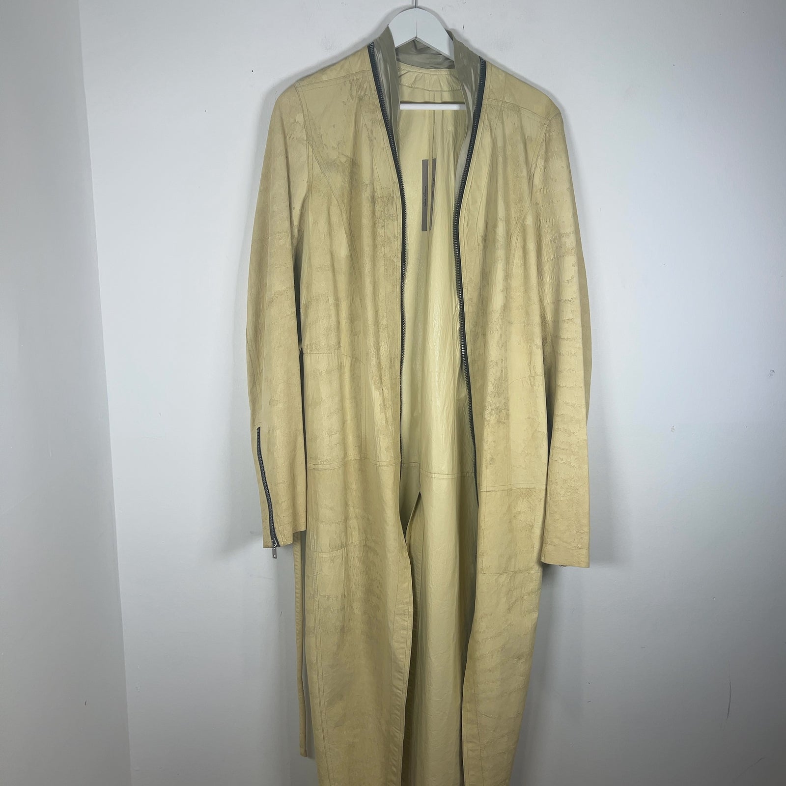 Rick Owens SS22 Fogachine Vanilla Blistered Leather Trench Coat