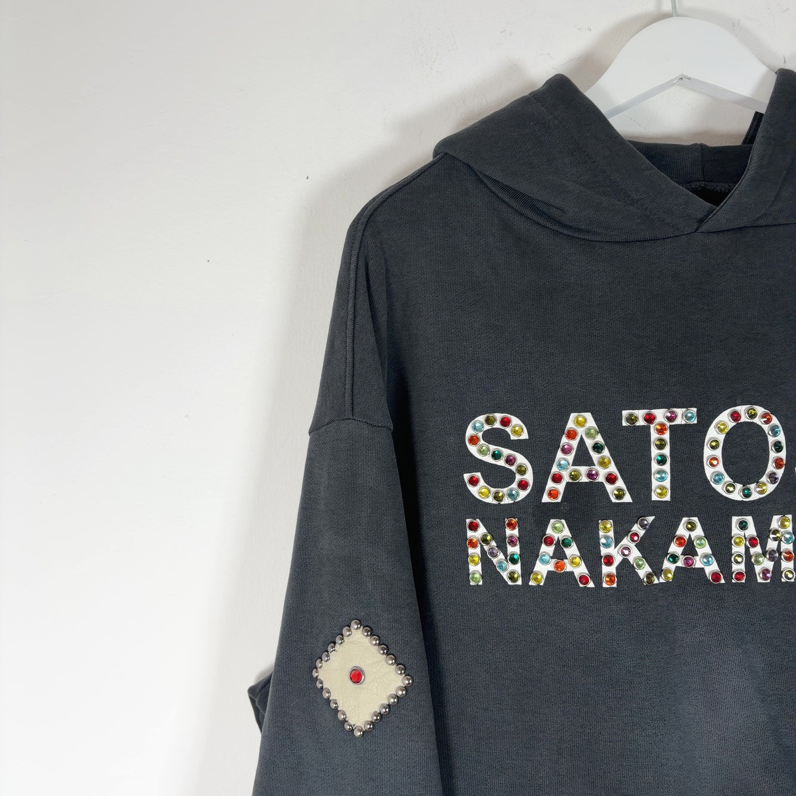 Satoshi Nakamoto Studded Logo Leather Patch Hoodie