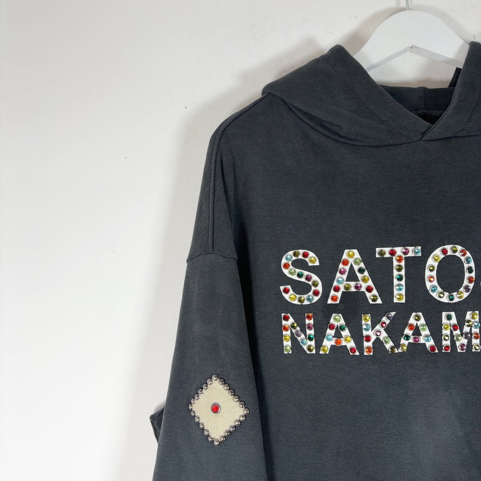 Satoshi Nakamoto Studded Logo Leather Patch Hoodie