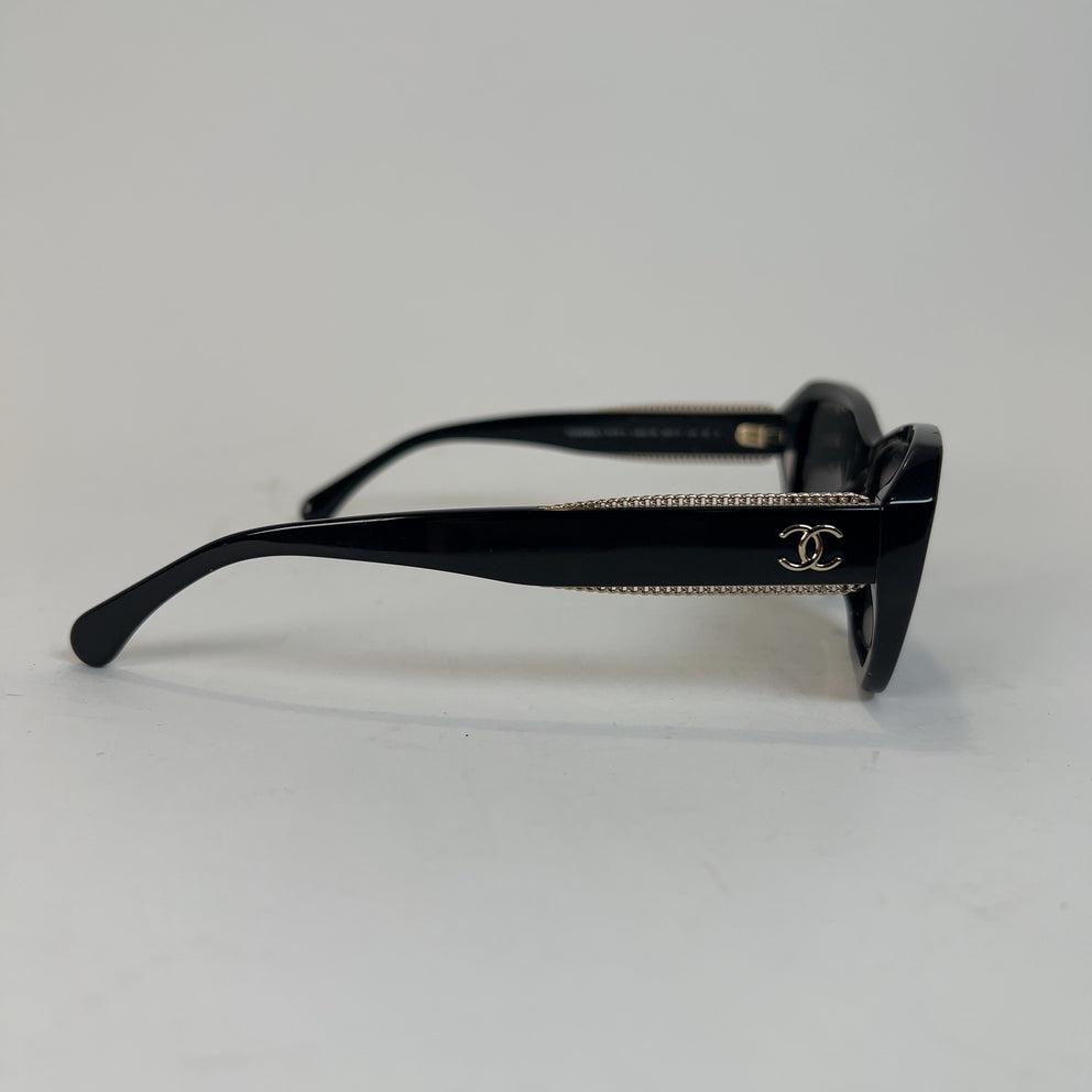 Chanel Black Gold Chain Framed Sunglasses