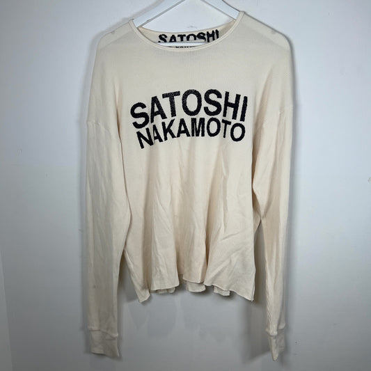 Satoshi Nakamoto Spell Out Logo White Thermal Longsleeve