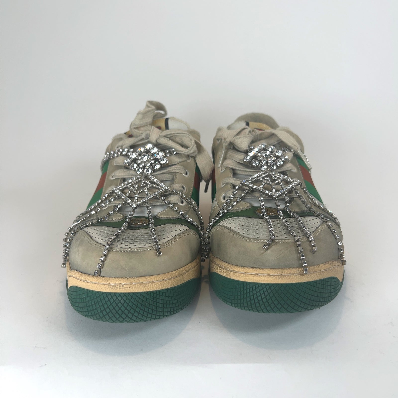 Gucci Web Crystal Distressed Screener Lowtop Sneakers