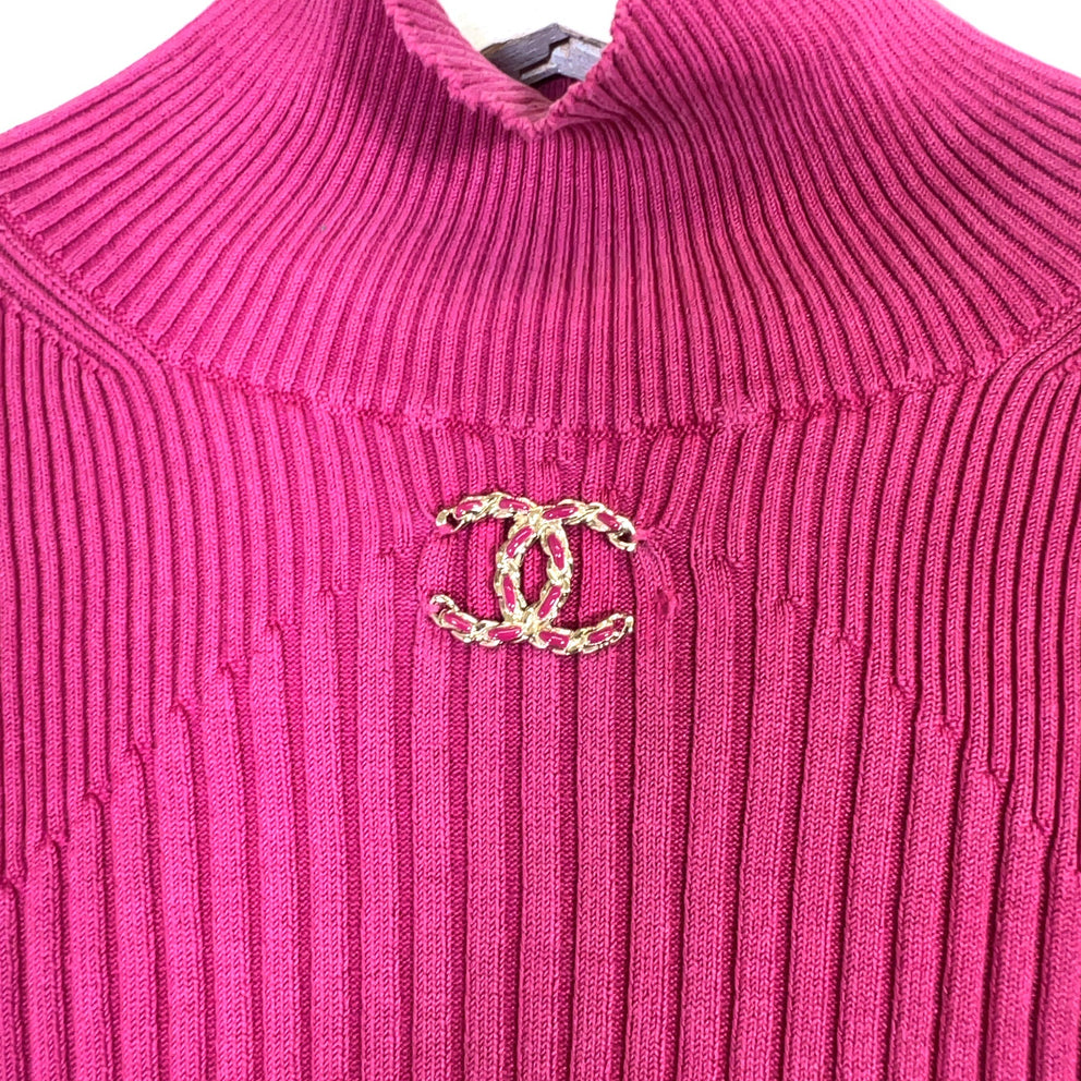 Chanel 2020 Silk Ribbed Turtleneck Top