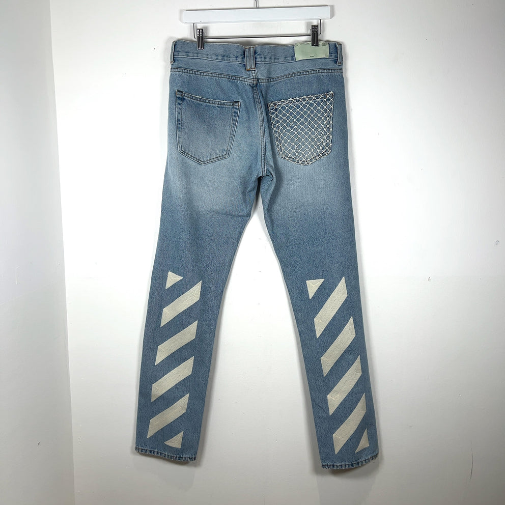 Off-White Striped Net Logo Jeans