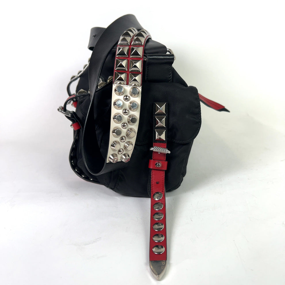 Prada 2018 New Vela Nylon Studded Messenger Bag