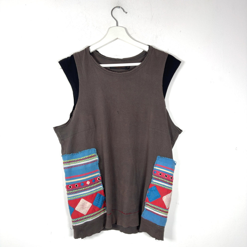 Undercover SS03 Scab Afghan Patch Hmong Ethnic Embroidered Sleeveless T-Shirt