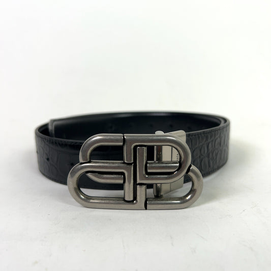 Balenciaga Croc-Effect Reversible Leather Belt