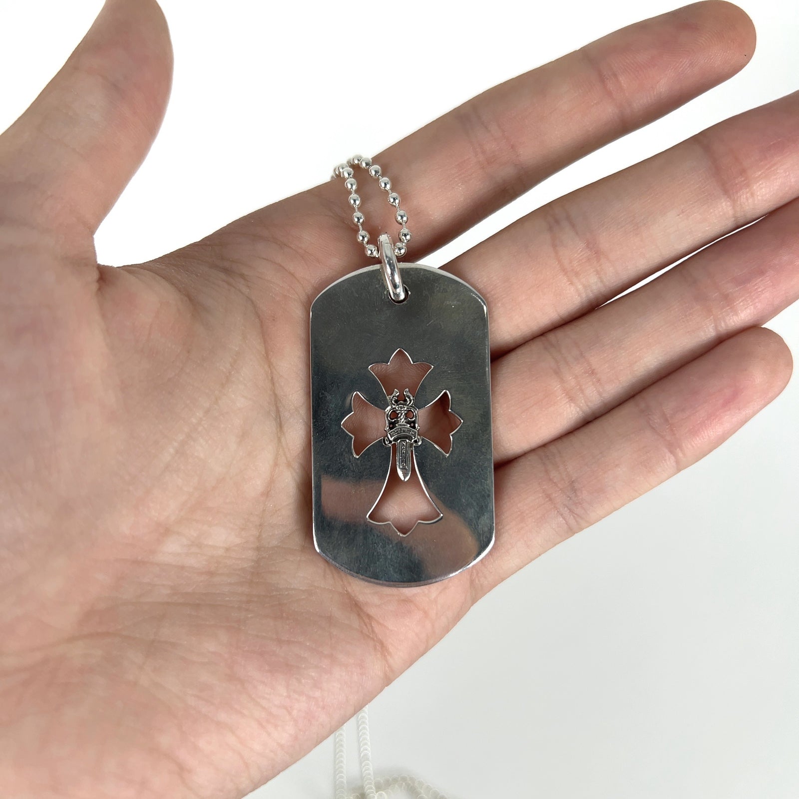Chrome Hearts Dagger Cross Dog-Tag Necklace