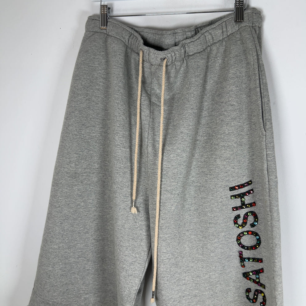 Satoshi Nakamoto Double Layer Studded Gemstone Logo Sweatpants
