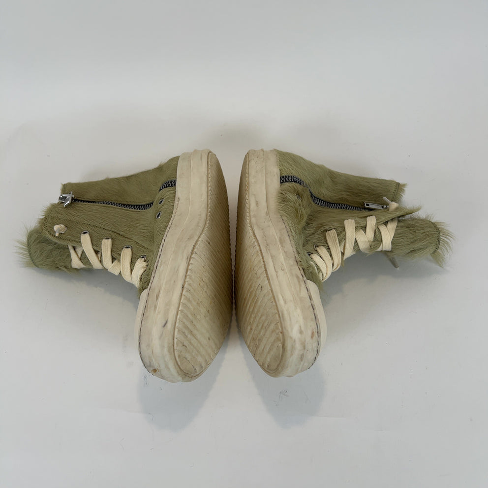 Rick Owens Pale Green Ponyhair High-Top Ramones