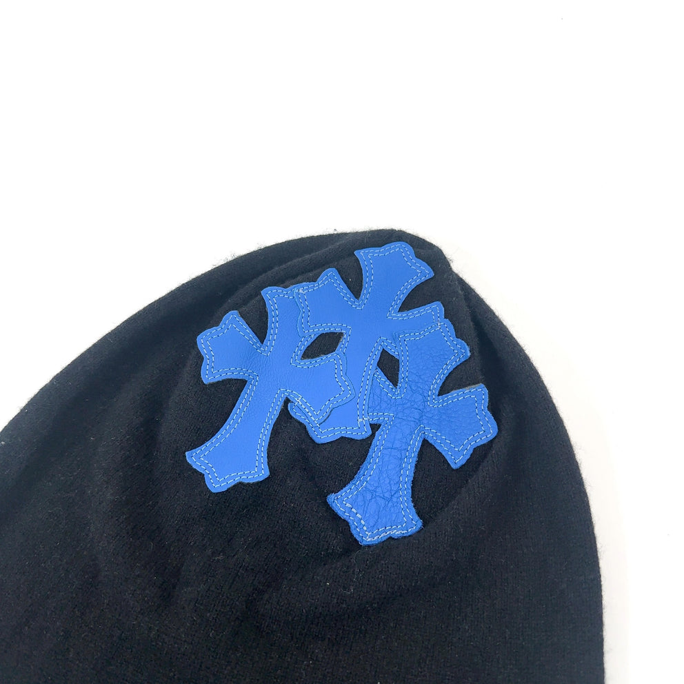 Chrome Hearts Blue Triple Cross Leather Patch Cashmere Beanie