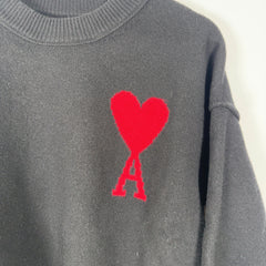 Ami Heart Logo Black Knit Sweater Size S