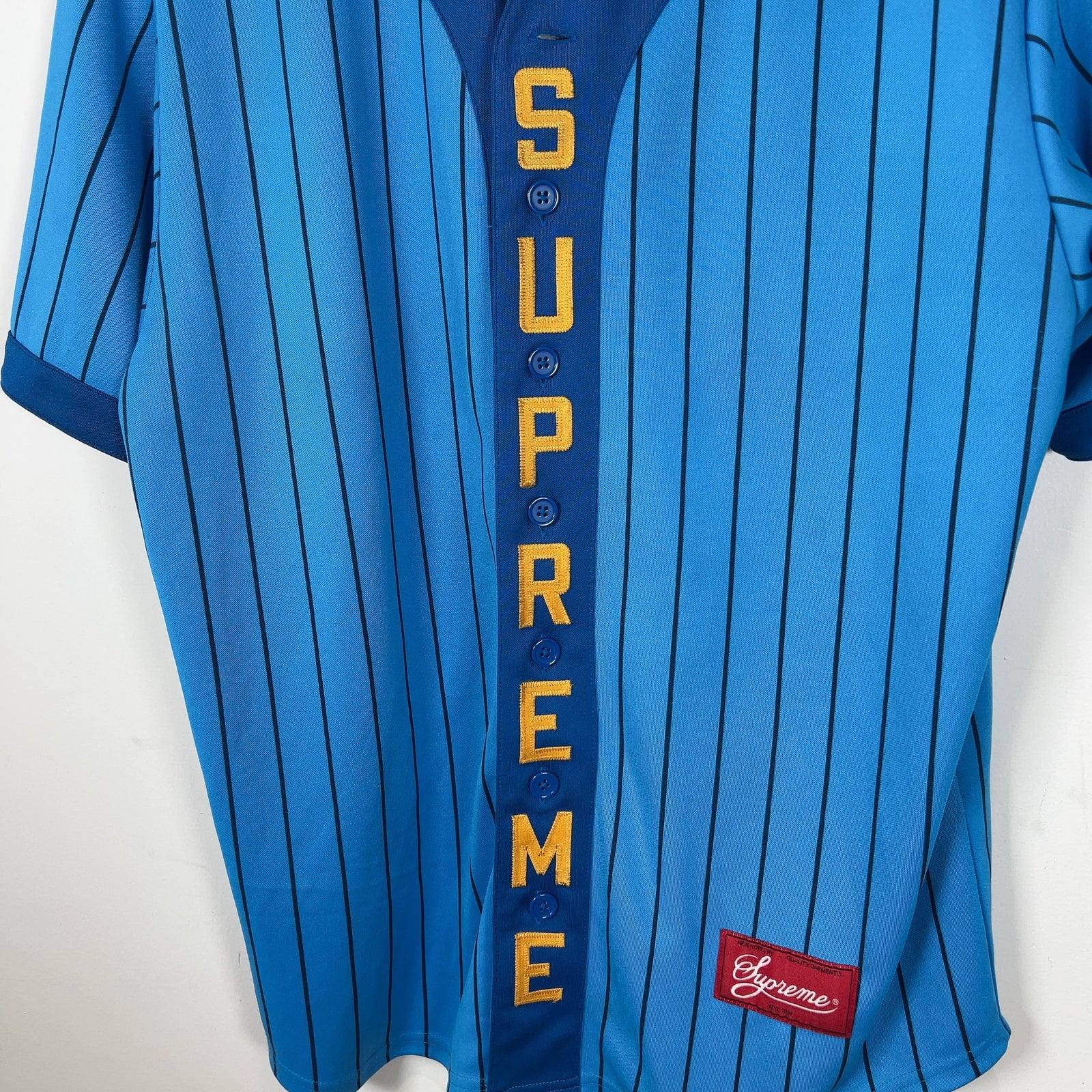 Supreme Blue Striped Button-Up Baseball Jersey