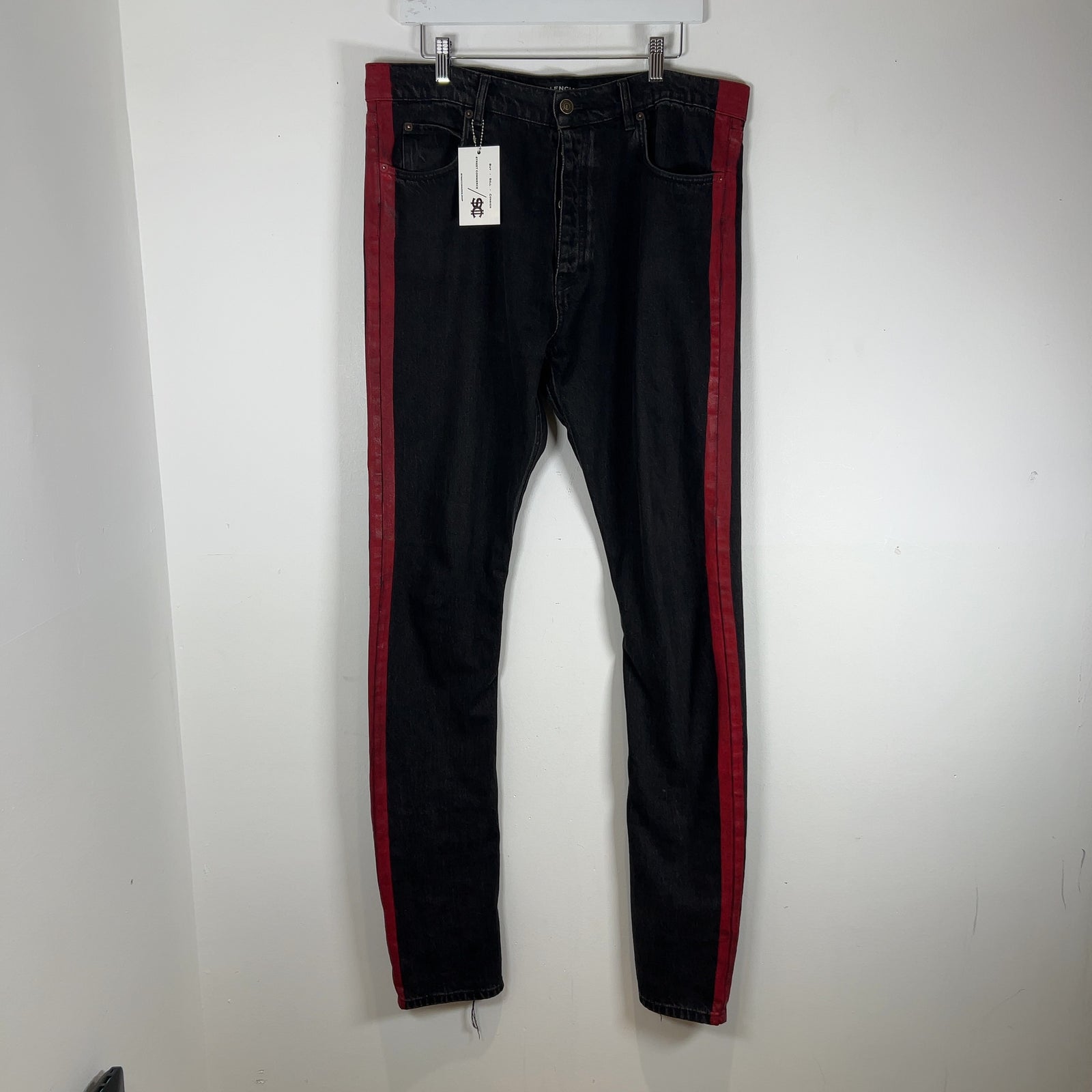 Balenciaga Red Paint Stripe Denim Jeans