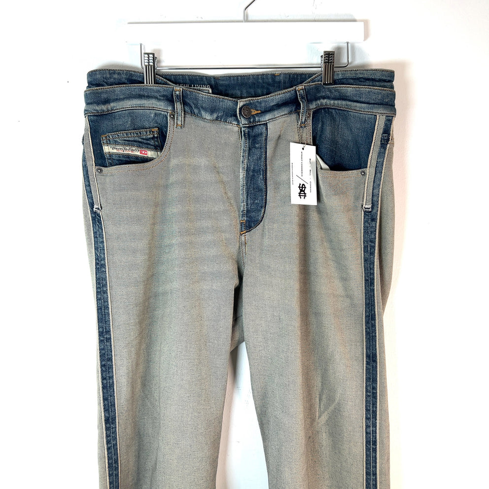 Diesel Inside-Out Double-Waisted Denim Jeans