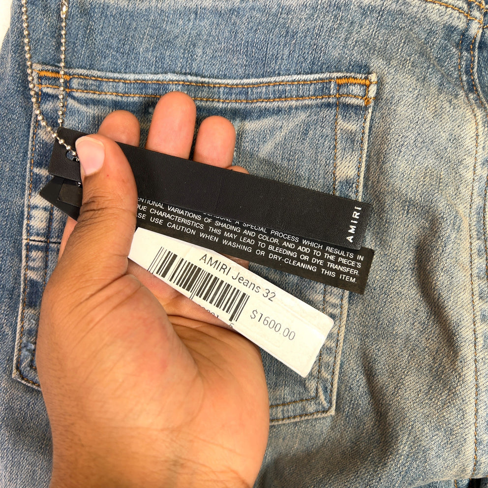 Amiri Clay Indigo Applique Logo Denim Jeans