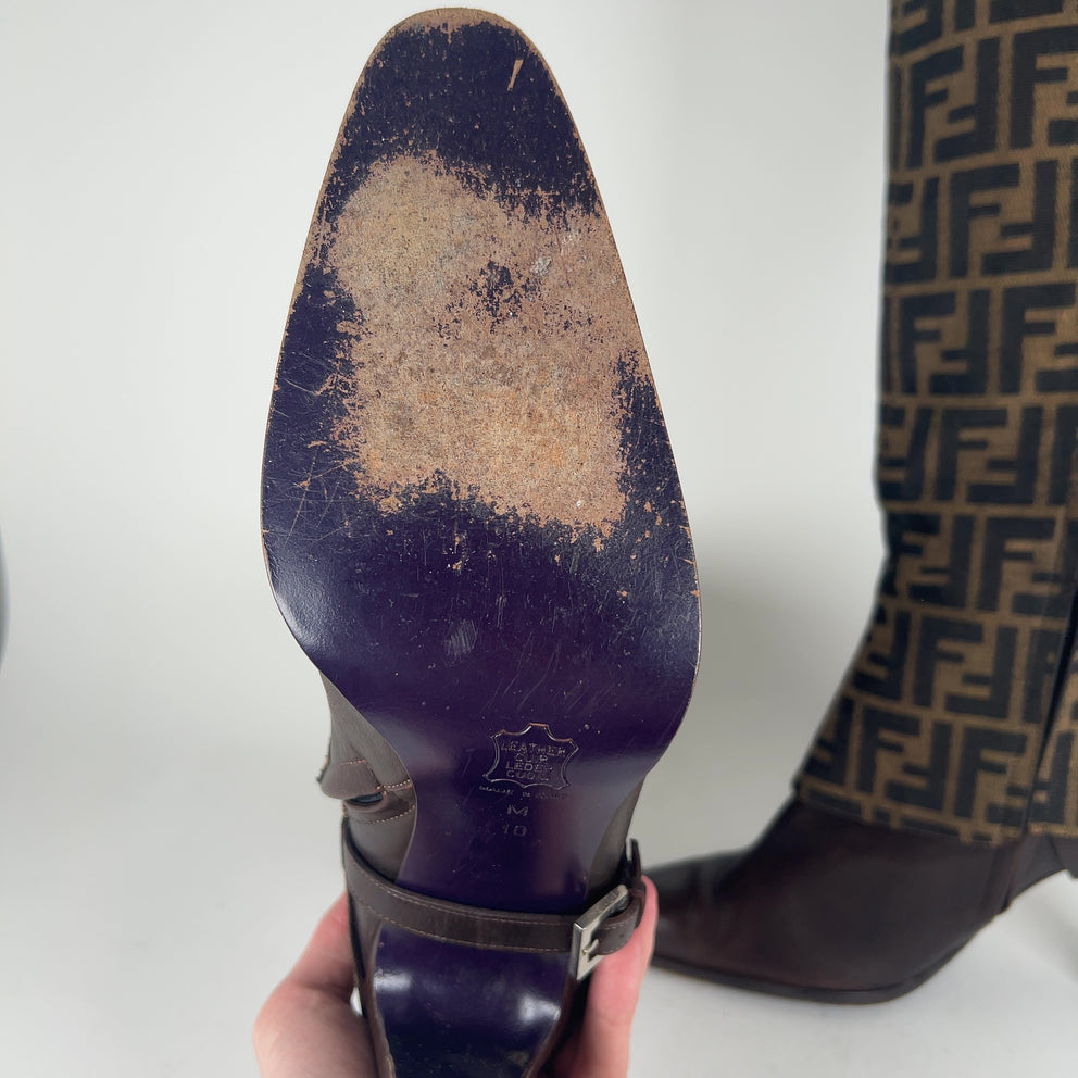 Fendi Logo Monogram Canvas Boots