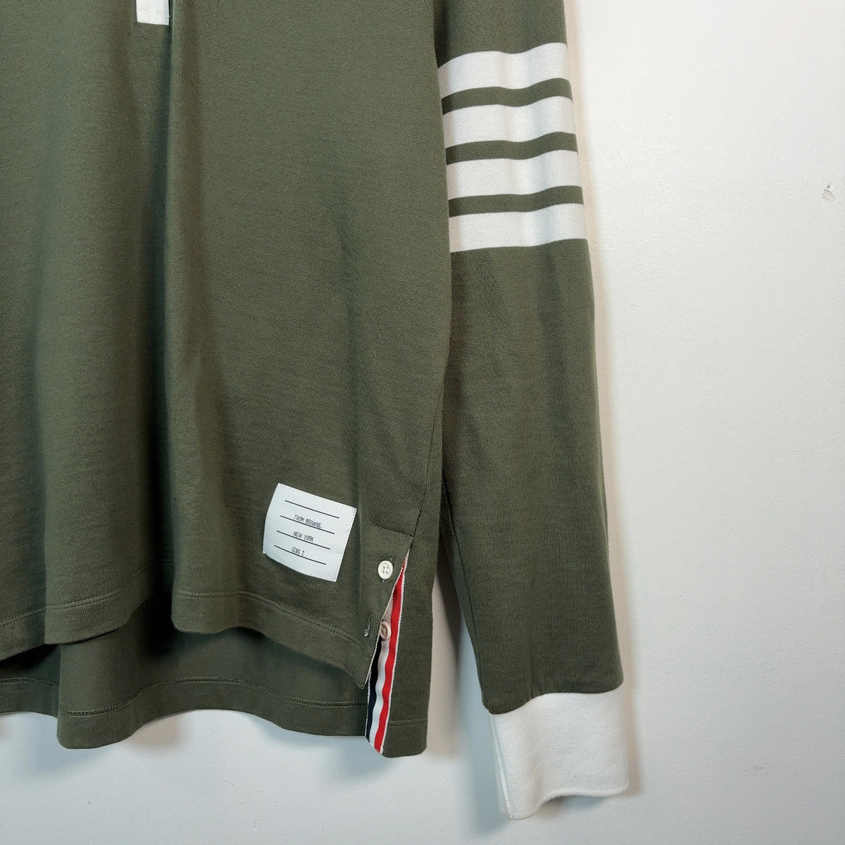 Thom Browne 4-Bar Button-Up Long-Sleeve Polo