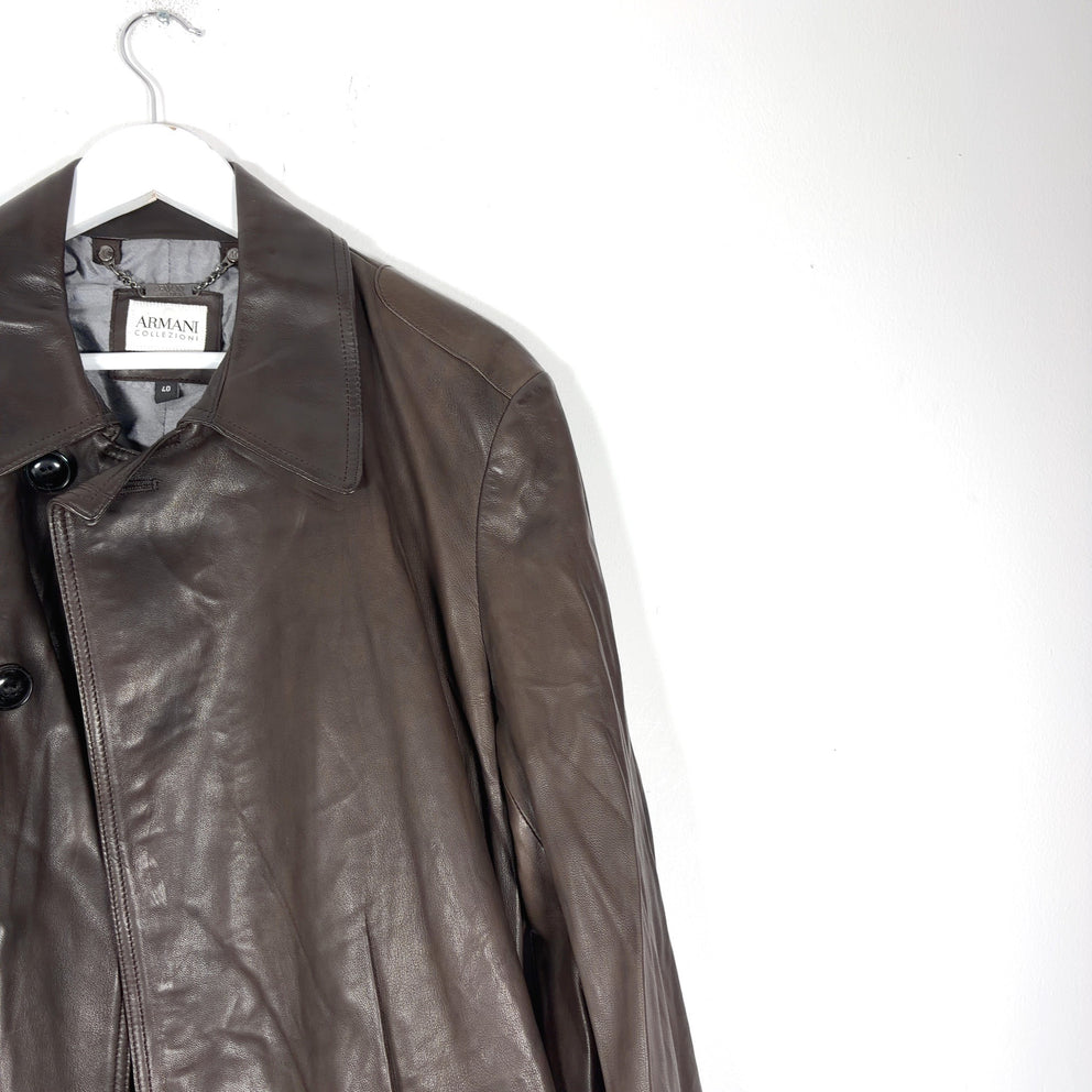 Armani Collezioni Water Repellent Lambskin Leather Trench Coat